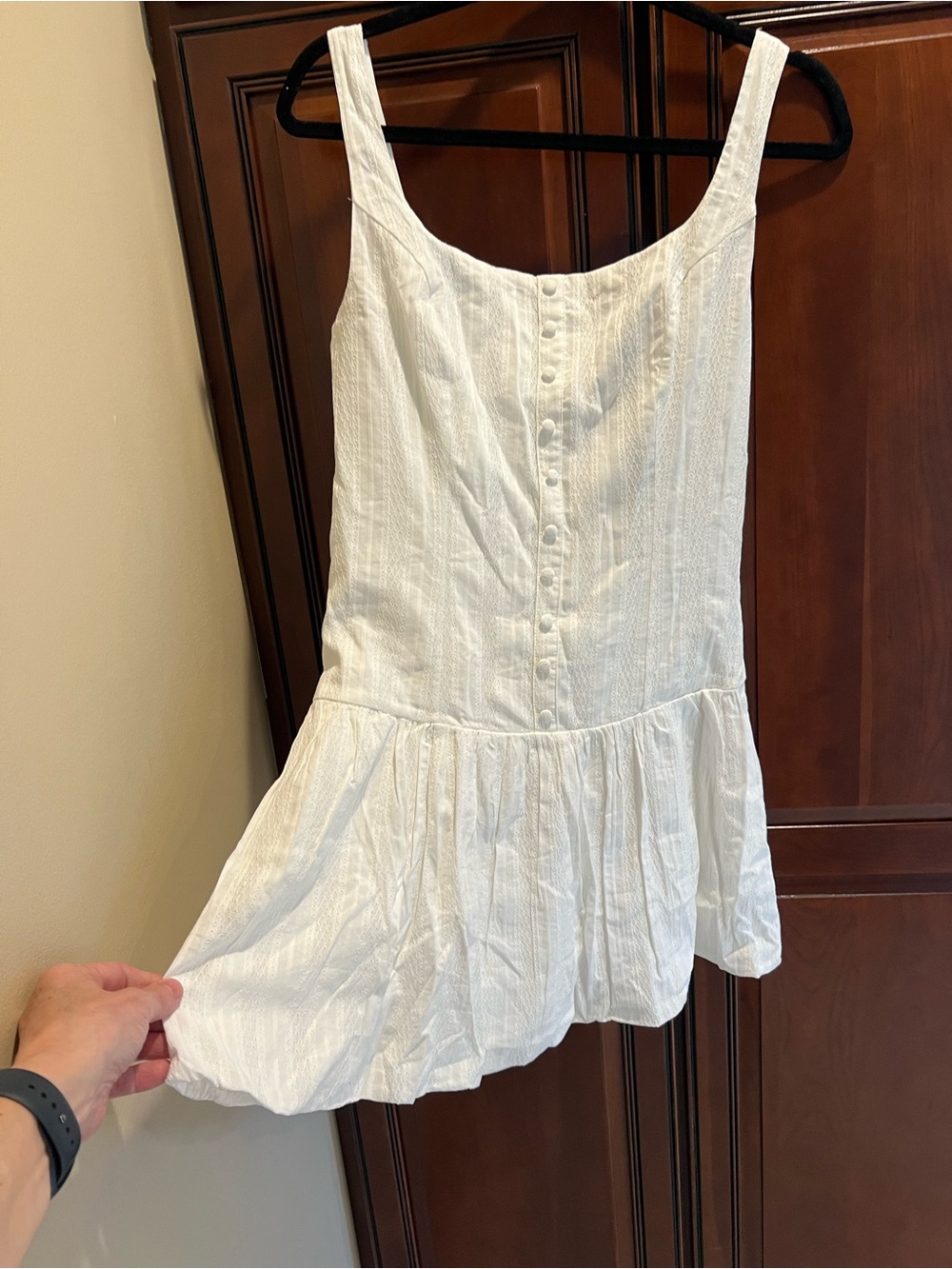 NWT Lulus Khamari White Textured Drop Waist Bubble-hem Mini Dress - M - Picture 6 of 13